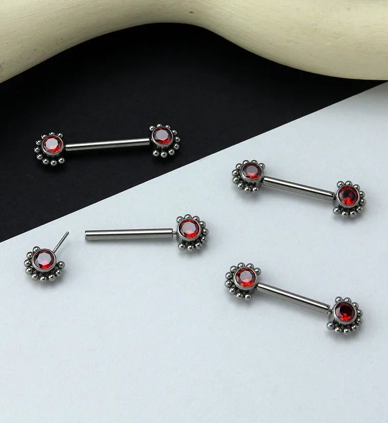 14G Encirc Double Red CZ Threadless Titanium Nipple Ring Barbell