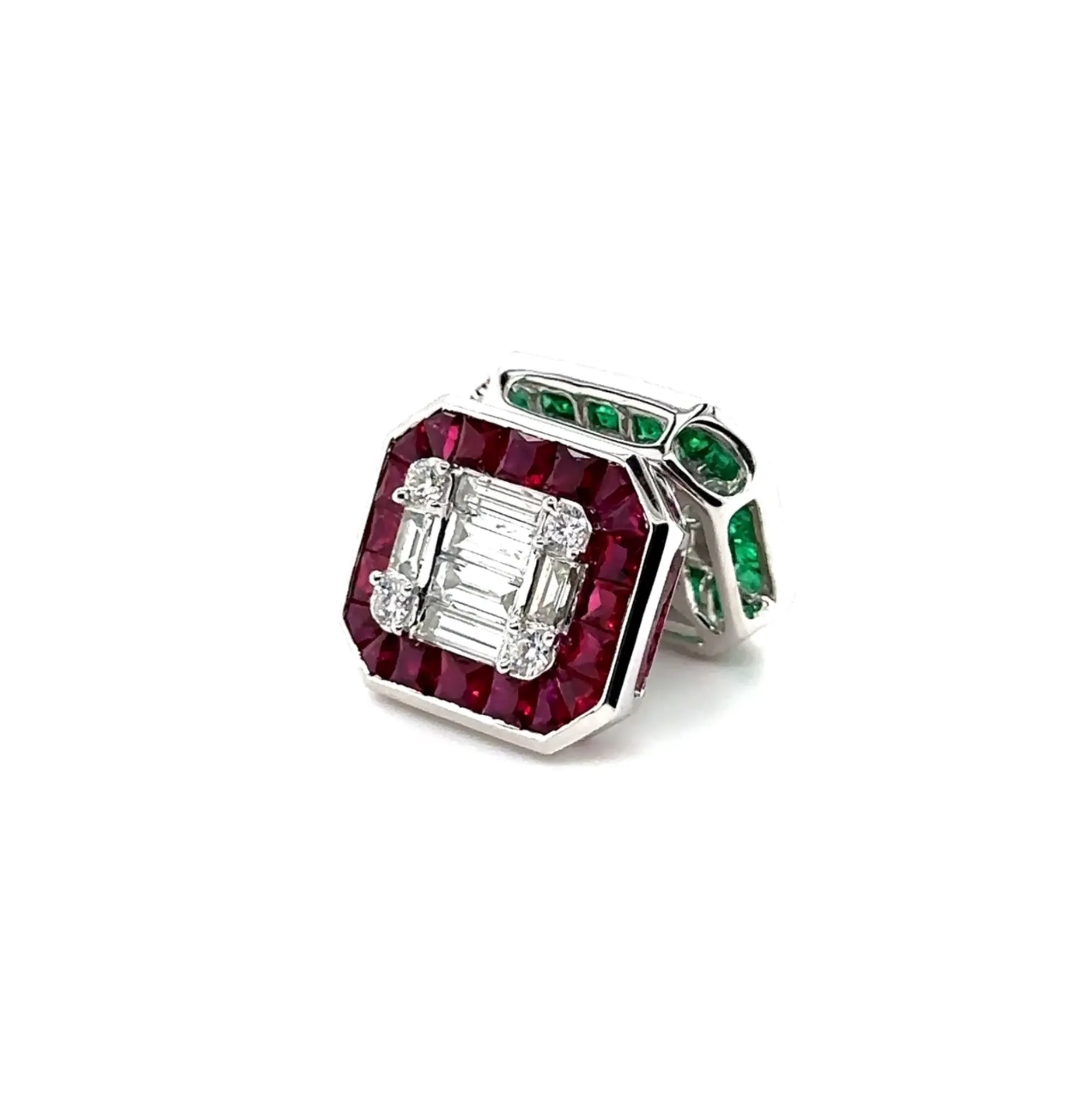 14KW Emerald & Ruby Halo With Diamonds Fashion Pendant