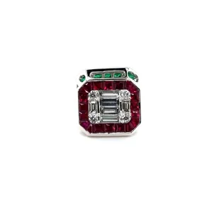 14KW Emerald & Ruby Halo With Diamonds Fashion Pendant