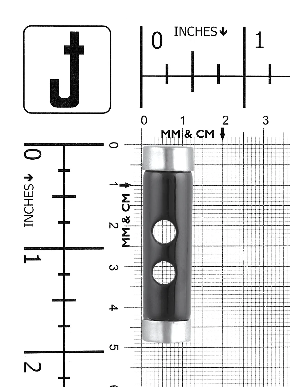 2-Hole Black Cylindrical Shape Toggle Button with Silver Caps