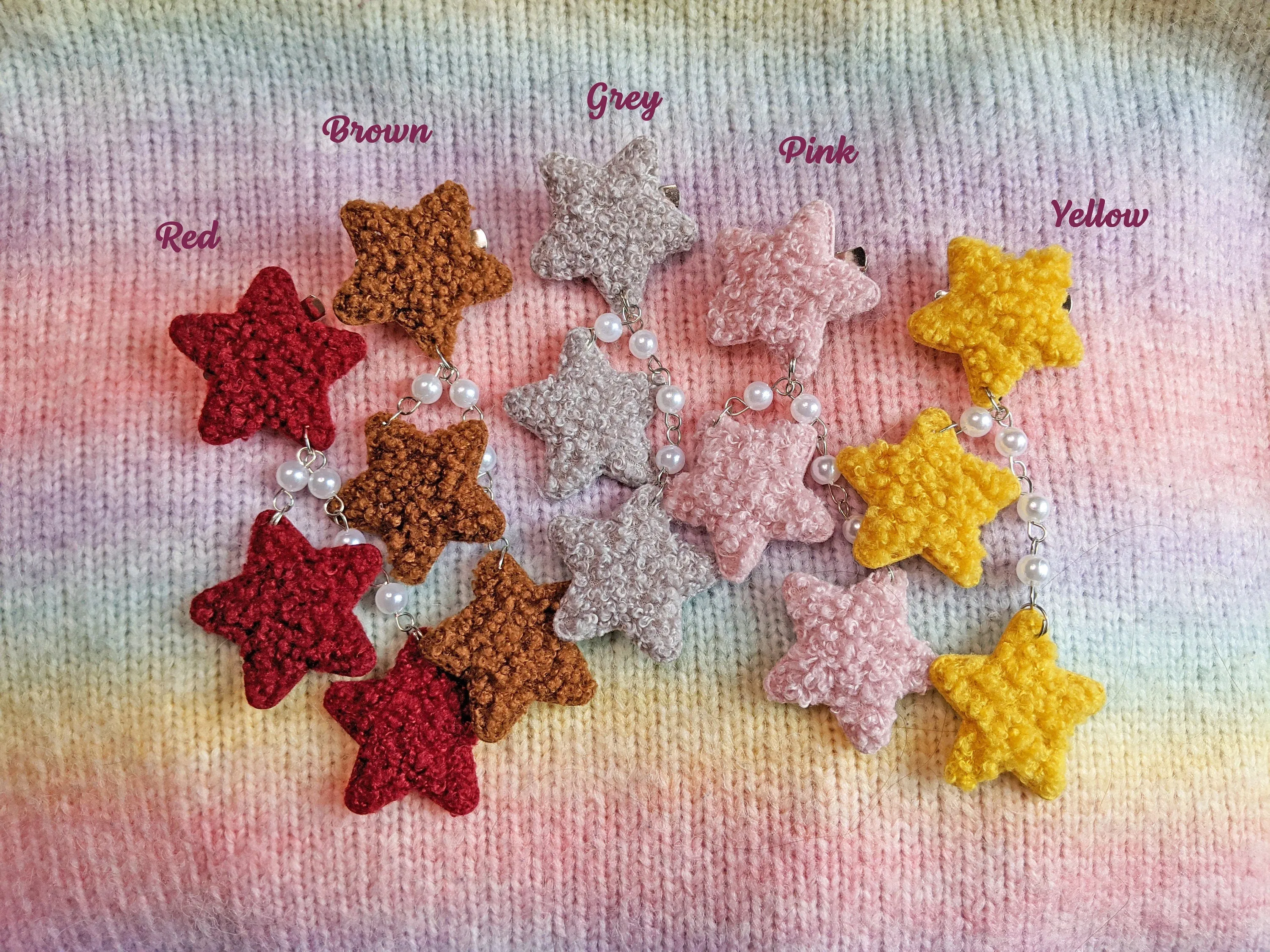 2-Way Fuzzy Teddy Bear Star Clips- Choose your color