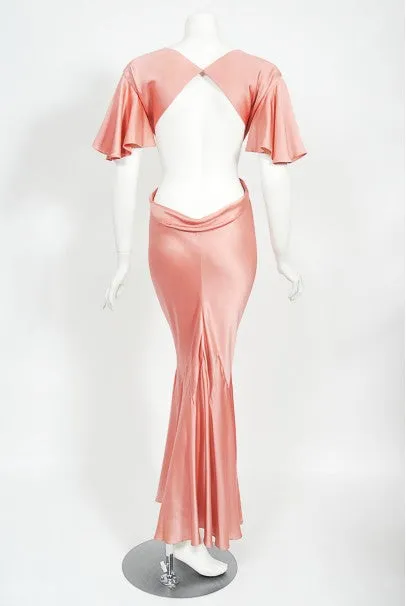 2004 Alexander McQueen Lifetime Runway Pink Silk Cut-Out Ruffle Gown