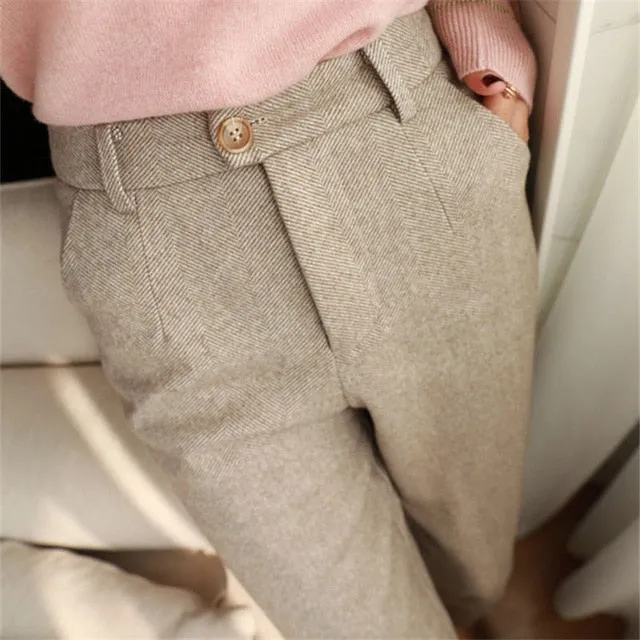 2021 Autumn Herringbone Wool Pants Women's High Waisted Casual Suit Pants Office wear Sizes Sizes S - 3XL