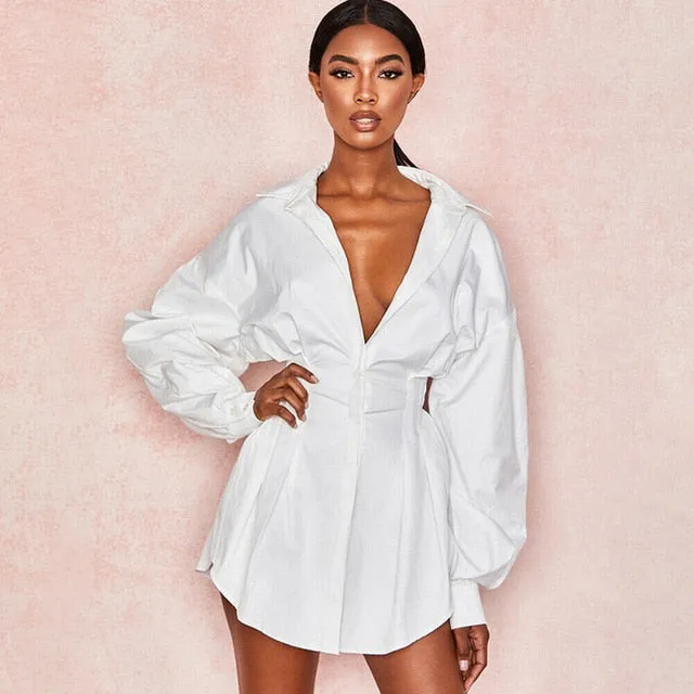 2021 Women's  Sexy V neck Long Sleeve Shirt Dress Sizes S - XL