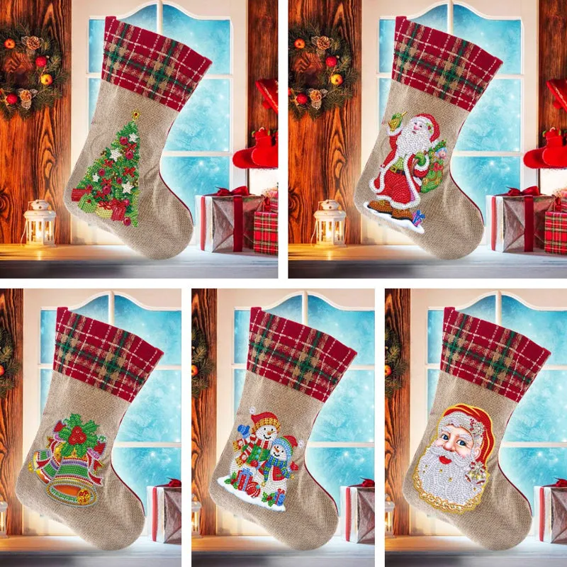 5D Diamond Painting Xmas Rhinestone Sock Embroidery Mosaic Gift Bag