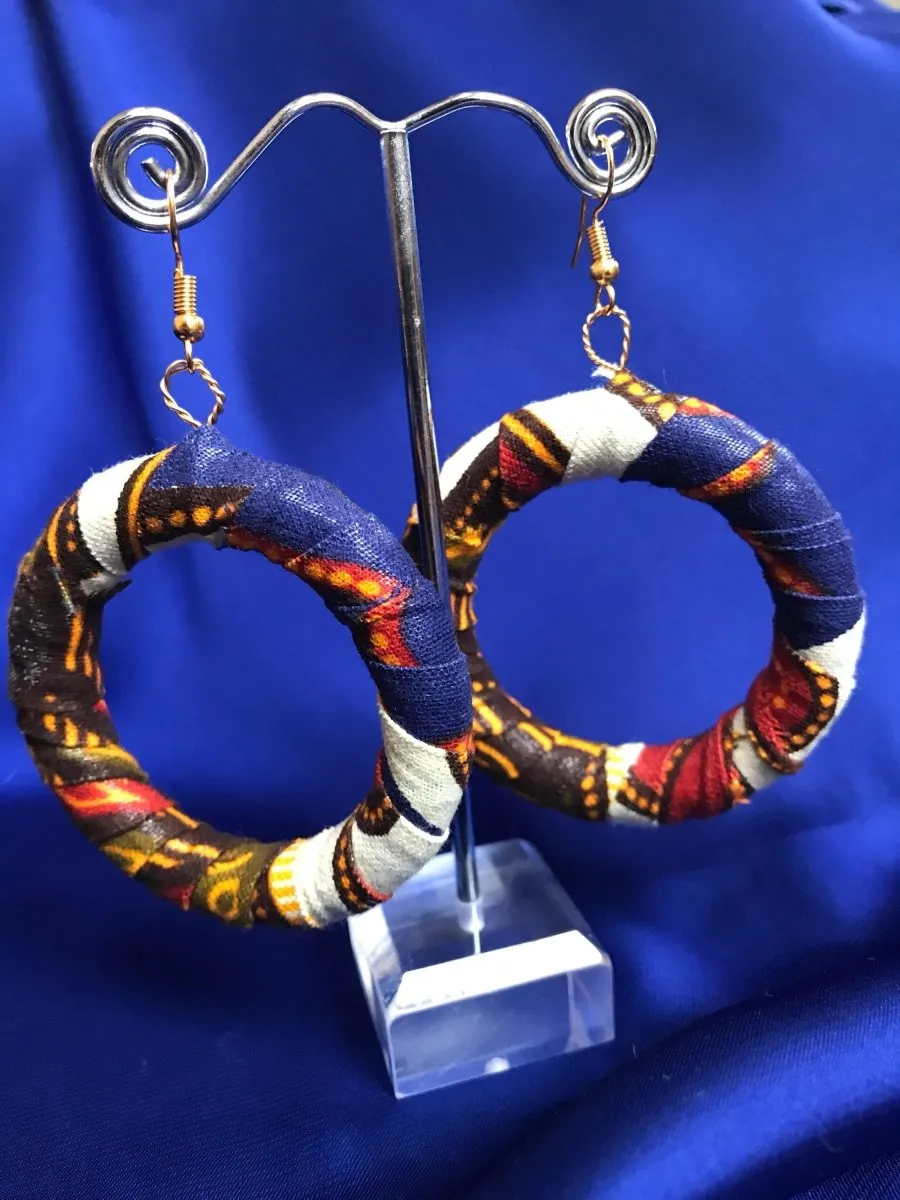 African Hoops in Purple Orange Ankara Print - Up cycled Zero Waste Earrings