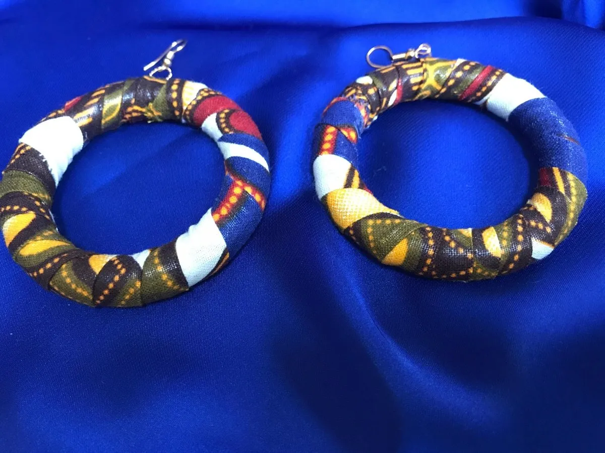 African Hoops in Purple Orange Ankara Print - Up cycled Zero Waste Earrings