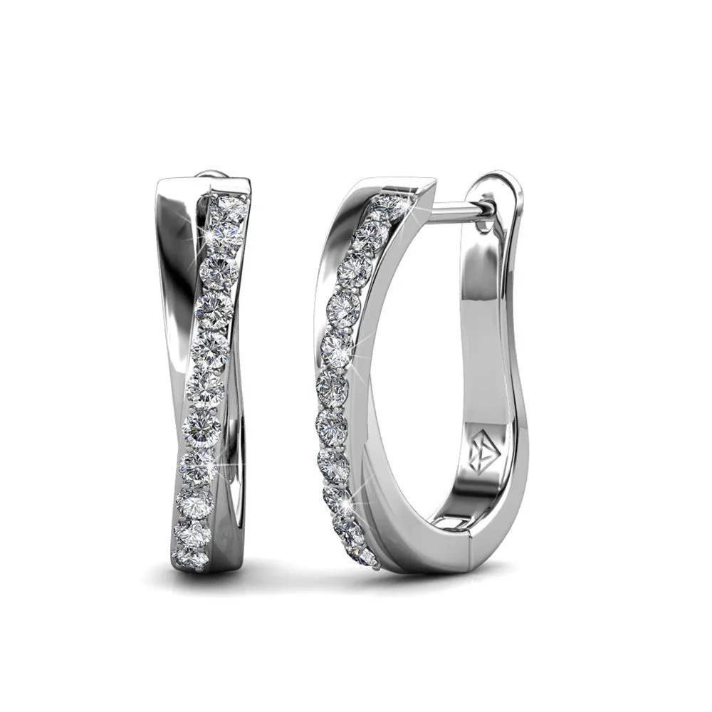 Amaya 18k White Gold Plated Twisted Hoop Earrings with Crystals