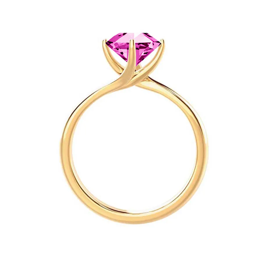 ANNORA - Chatham® Pink Sapphire 18k Yellow Gold Twist Solitaire Ring