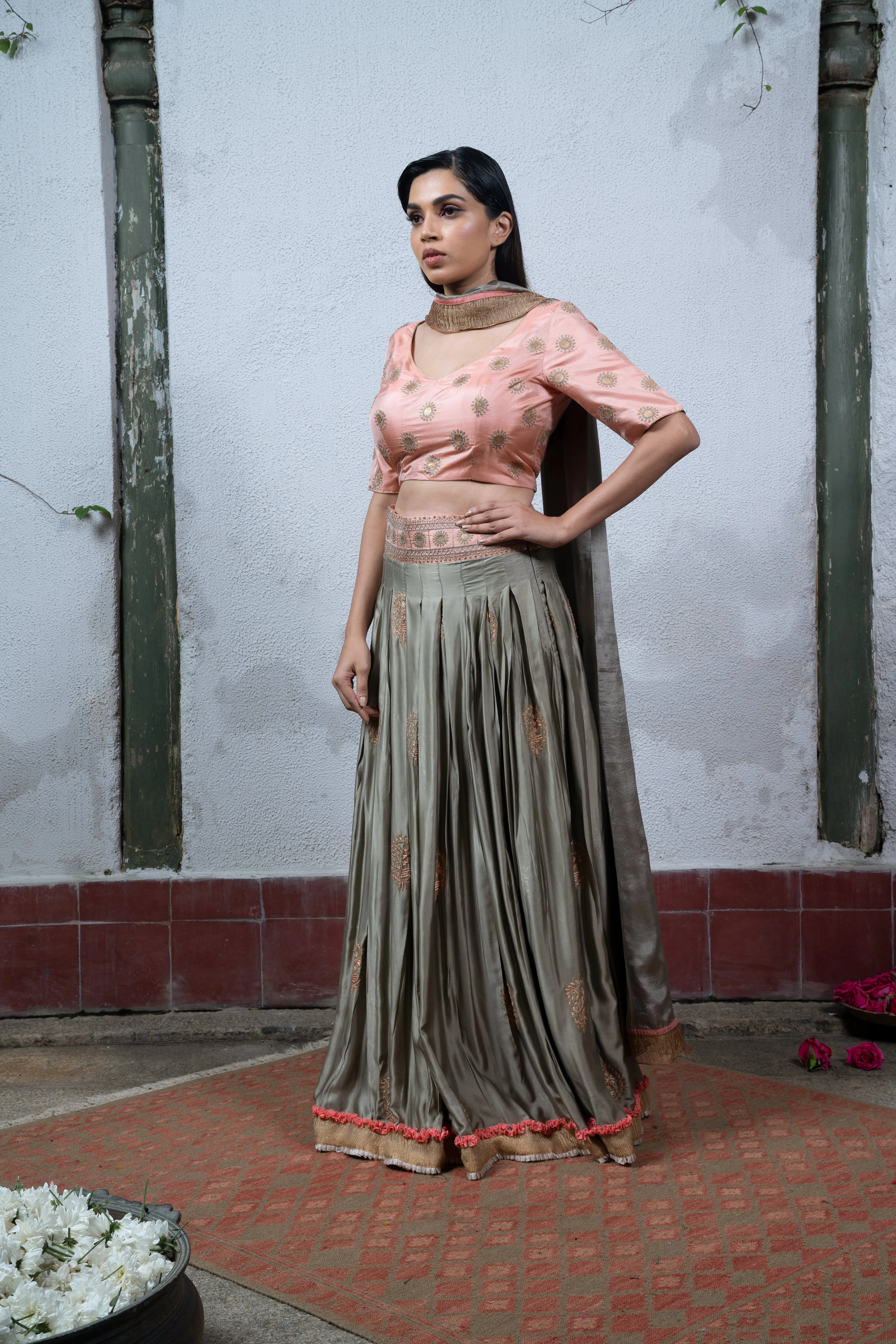 Apsara: Grey and Pink Lehanga