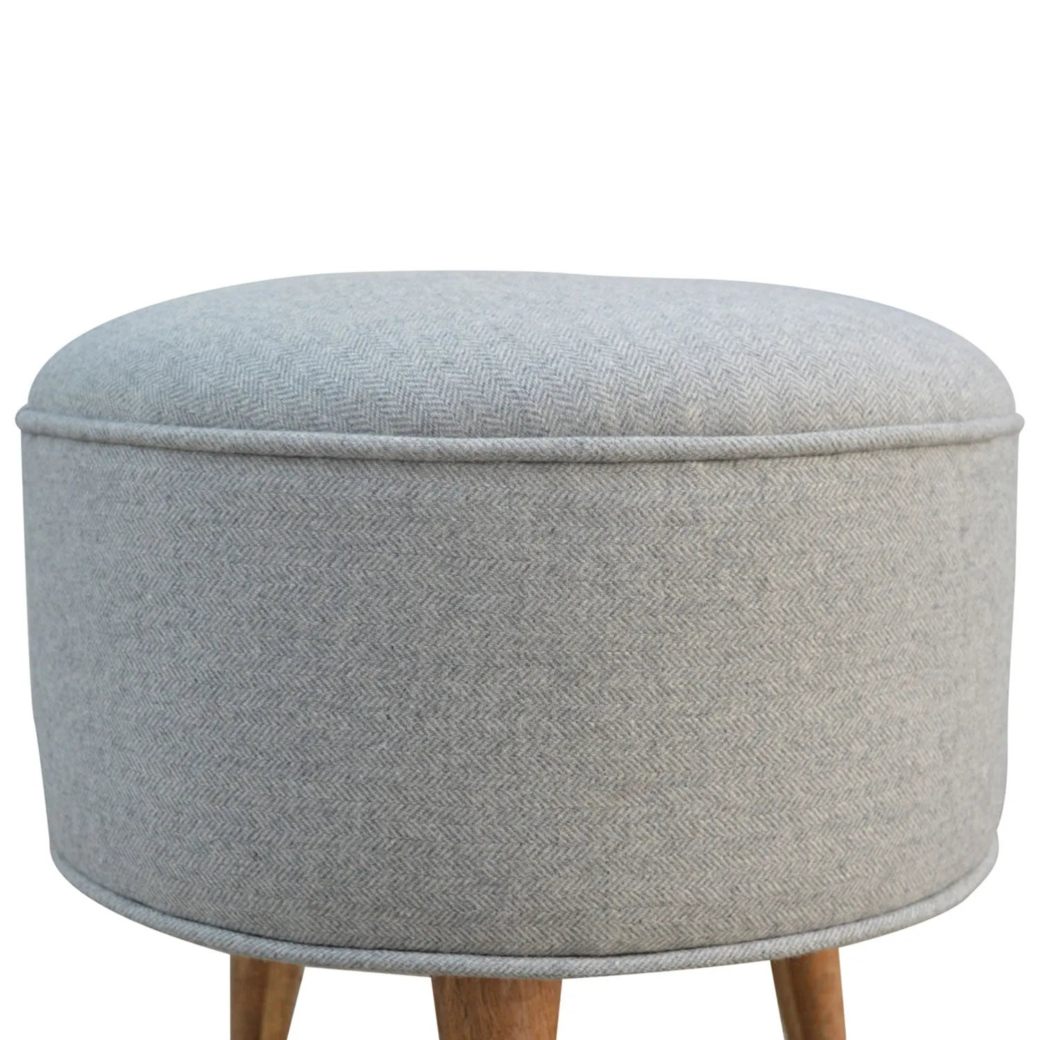 Ashley Tweed Grey Fabric Round Footstool