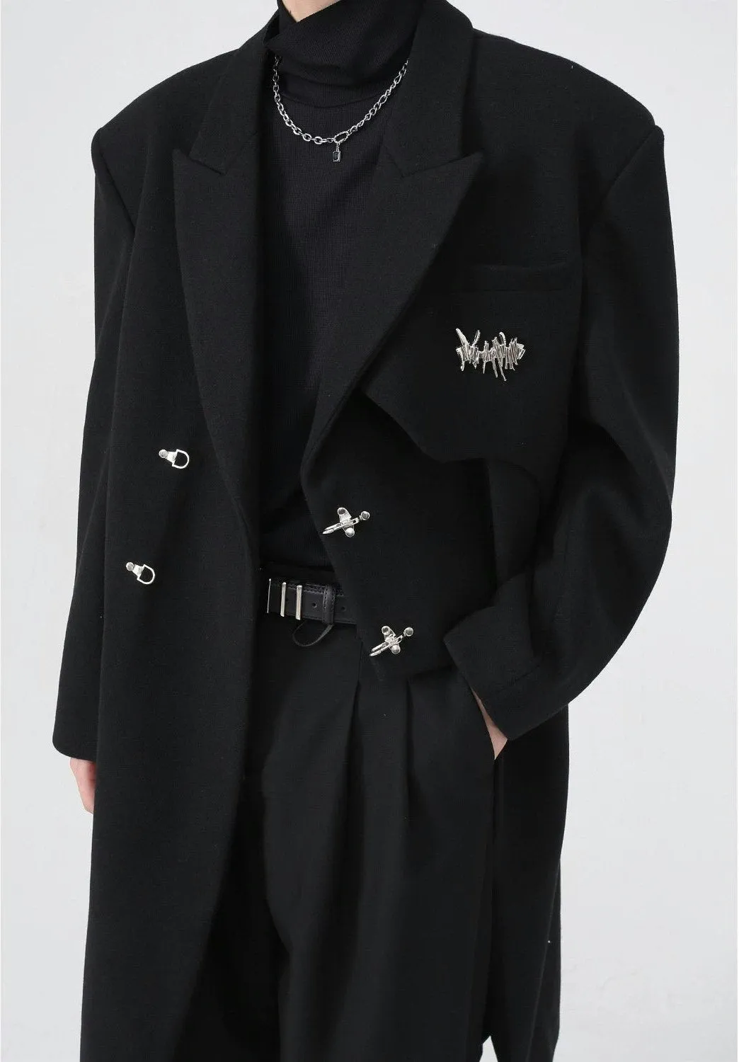 Asymmetric Oversized Faux-Woolen Coat with Metal Buckle