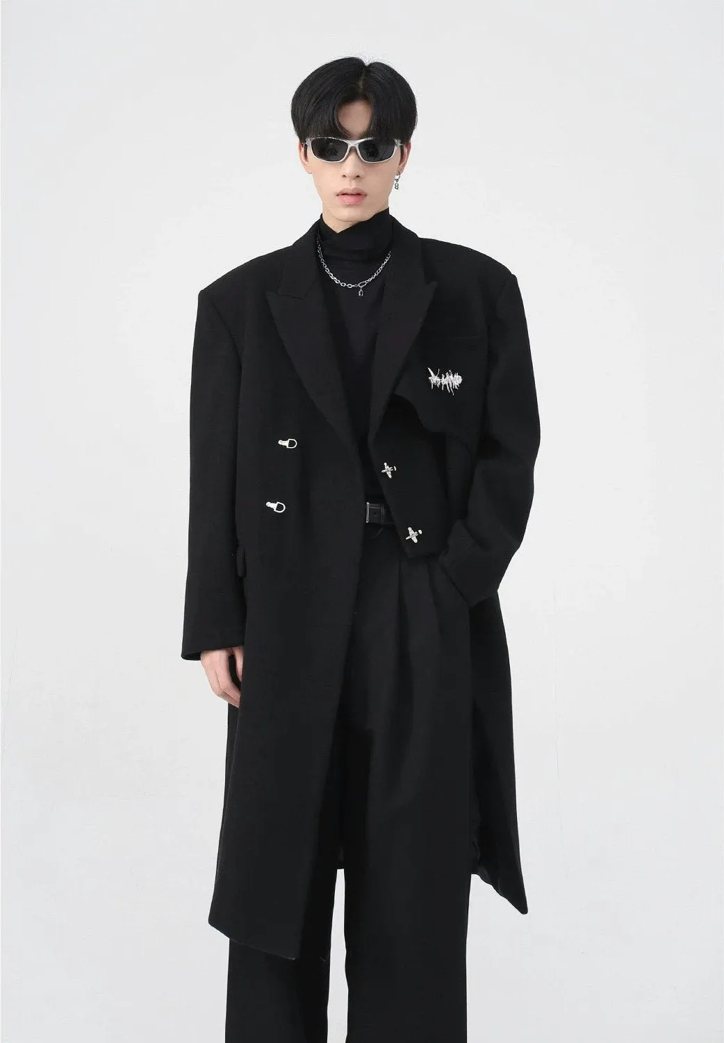 Asymmetric Oversized Faux-Woolen Coat with Metal Buckle