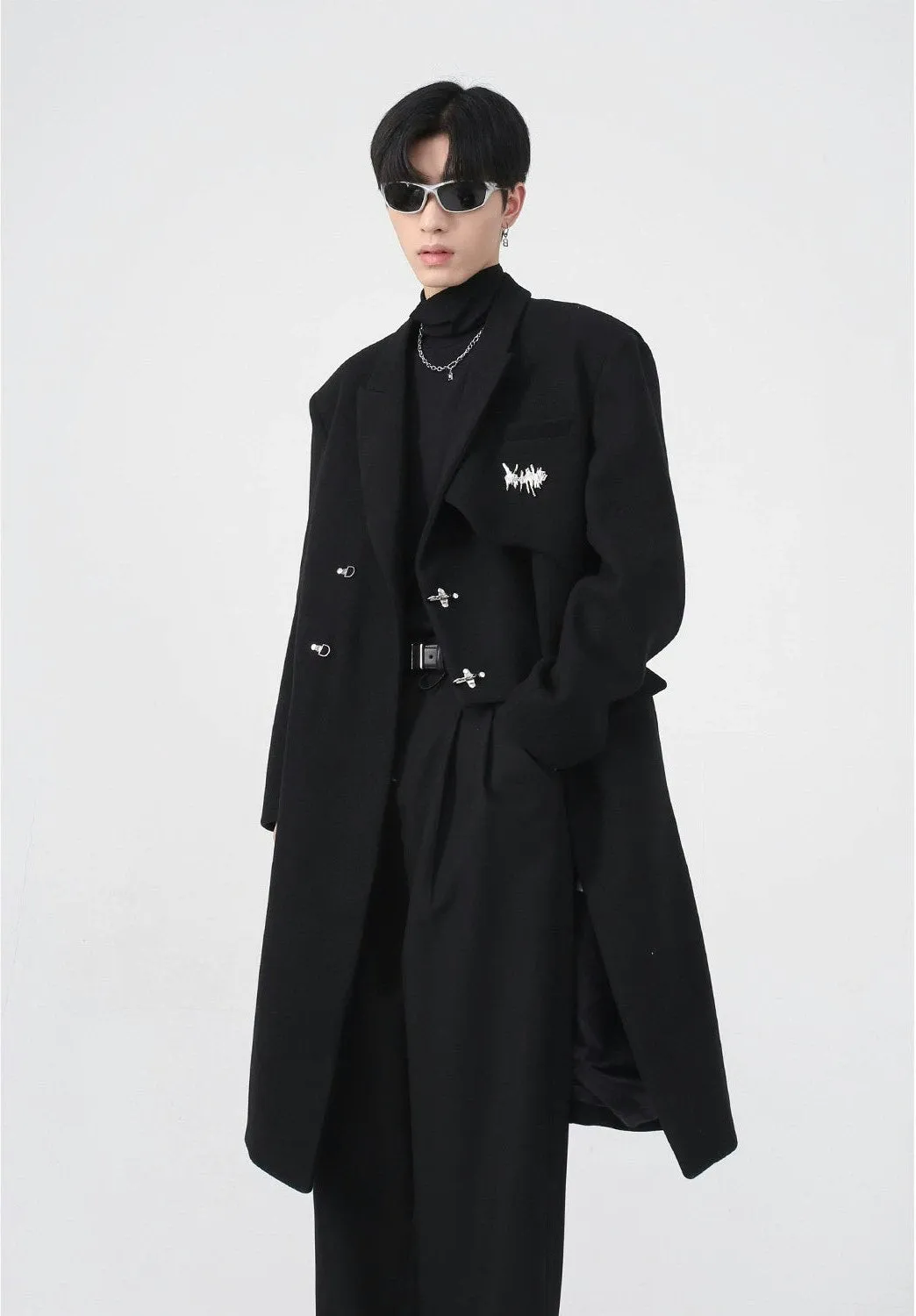 Asymmetric Oversized Faux-Woolen Coat with Metal Buckle