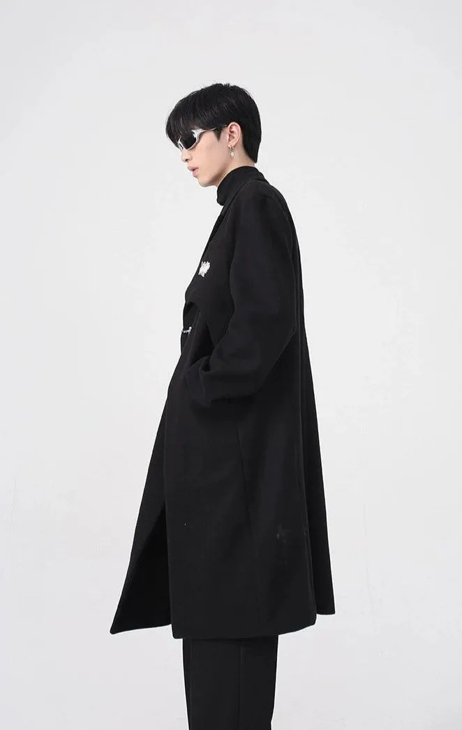 Asymmetric Oversized Faux-Woolen Coat with Metal Buckle