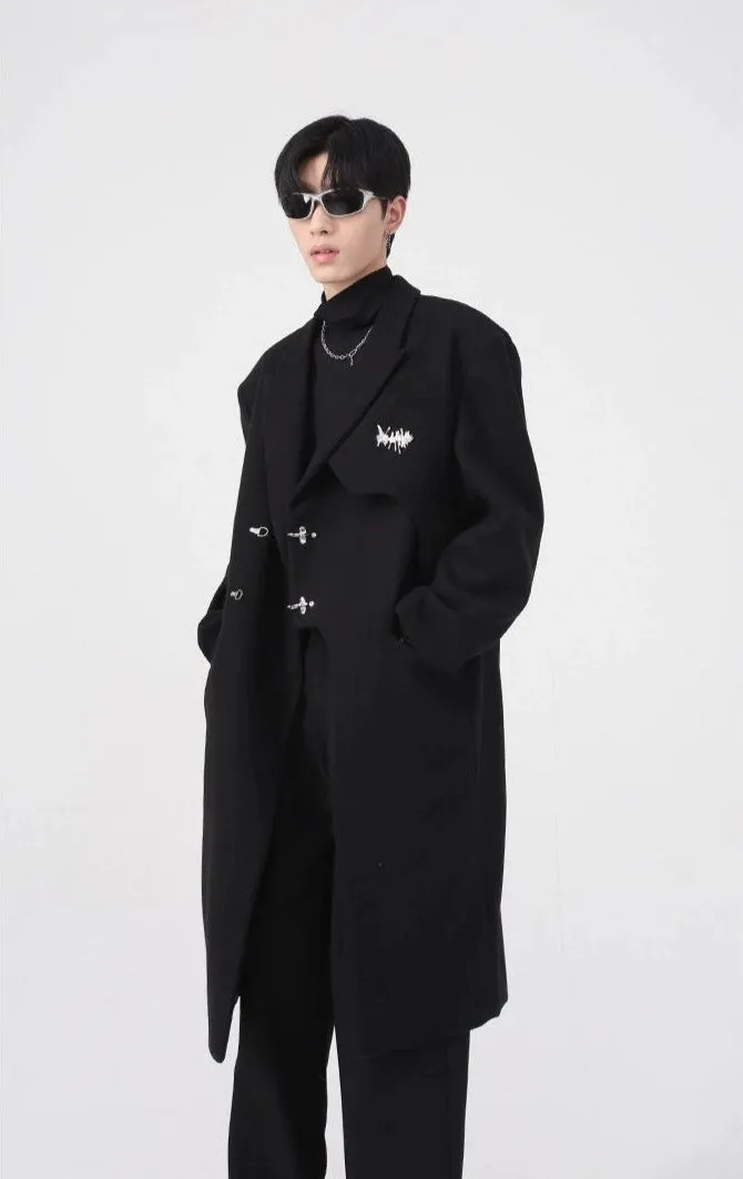 Asymmetric Oversized Faux-Woolen Coat with Metal Buckle