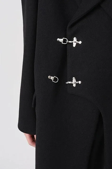 Asymmetric Oversized Faux-Woolen Coat with Metal Buckle