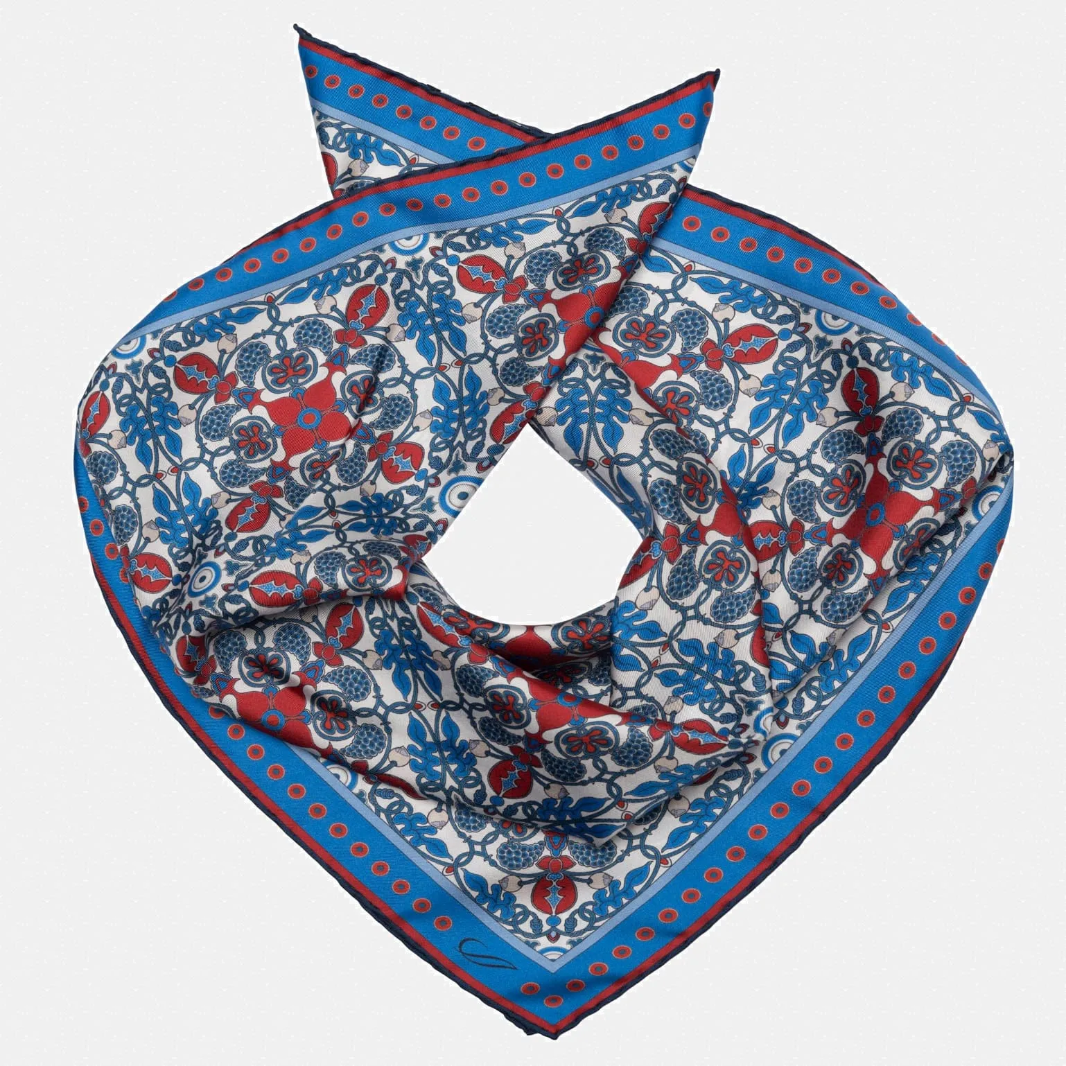 Barbaresco - Hand Rolled Silk Neckerchief - Blue and Red