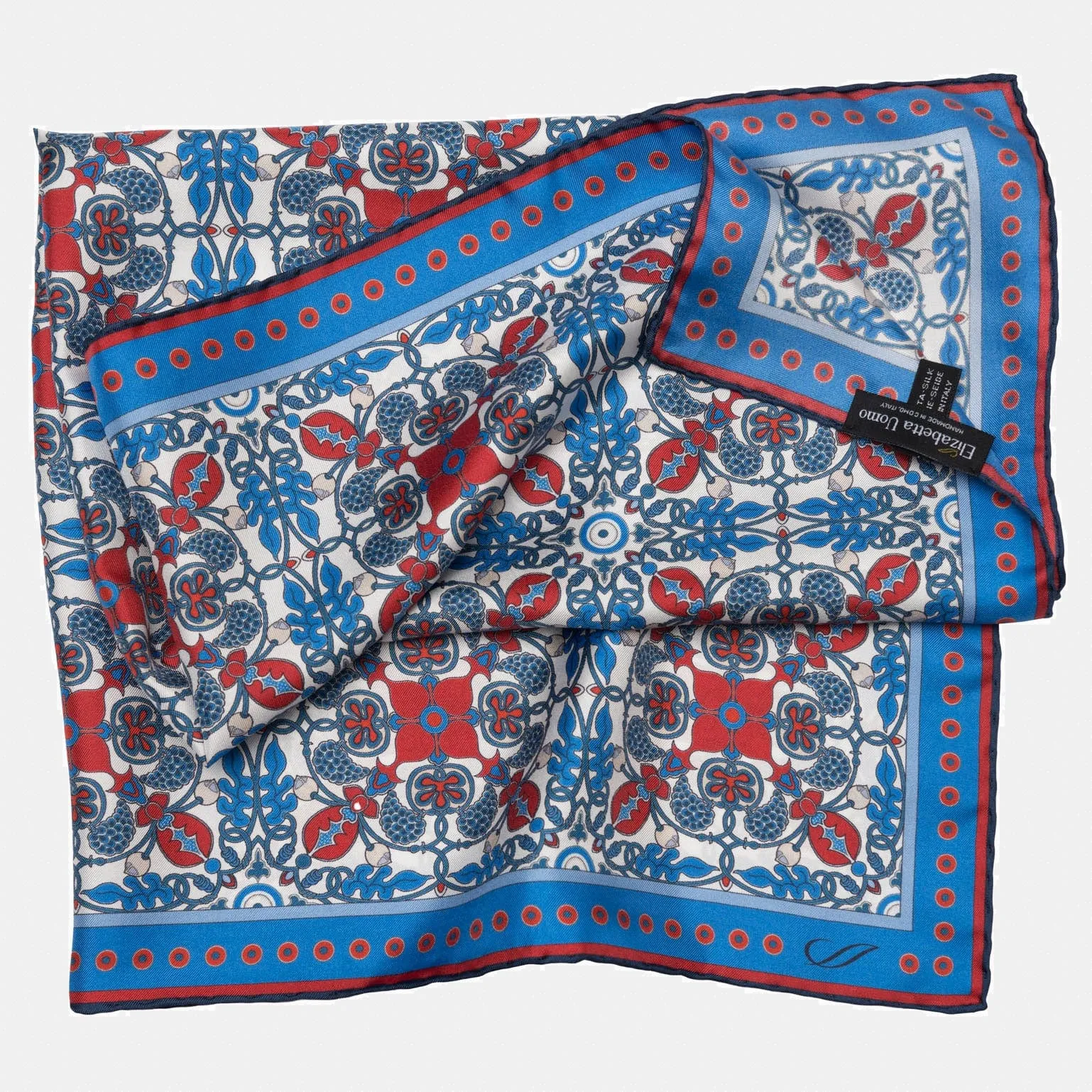 Barbaresco - Hand Rolled Silk Neckerchief - Blue and Red