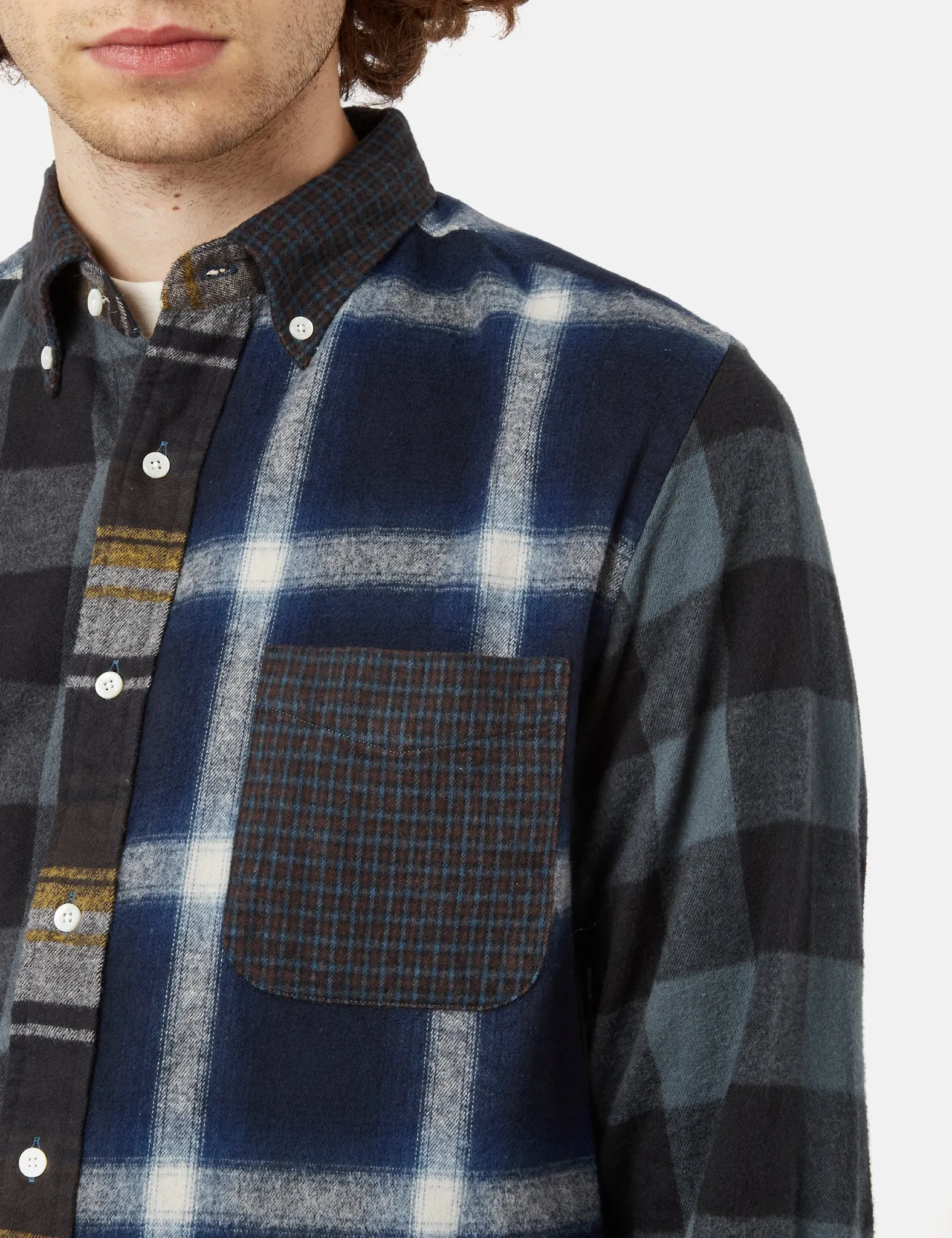 Beams Plus B.D. Panel Shirt (Flannel Check) - Navy Blue