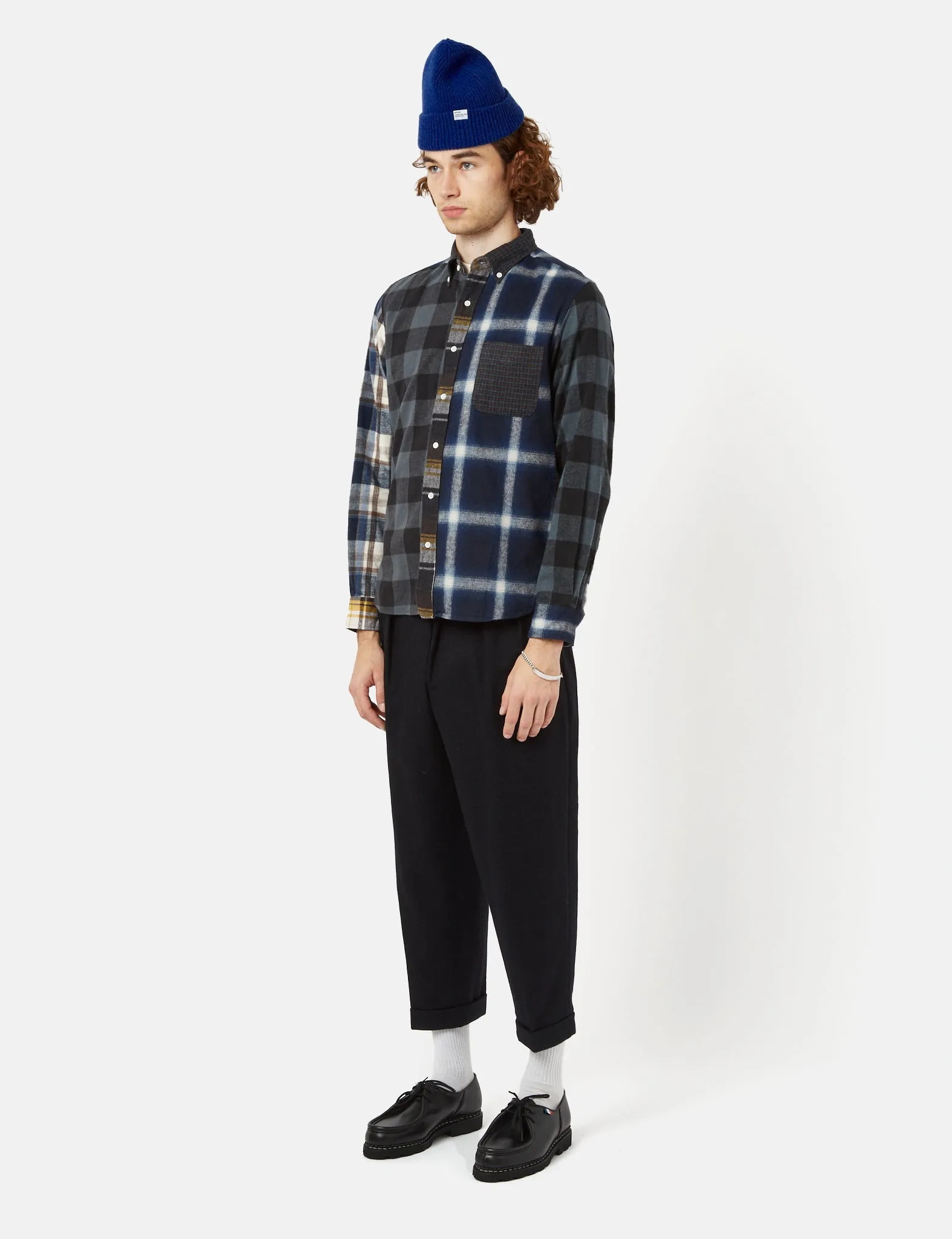 Beams Plus B.D. Panel Shirt (Flannel Check) - Navy Blue