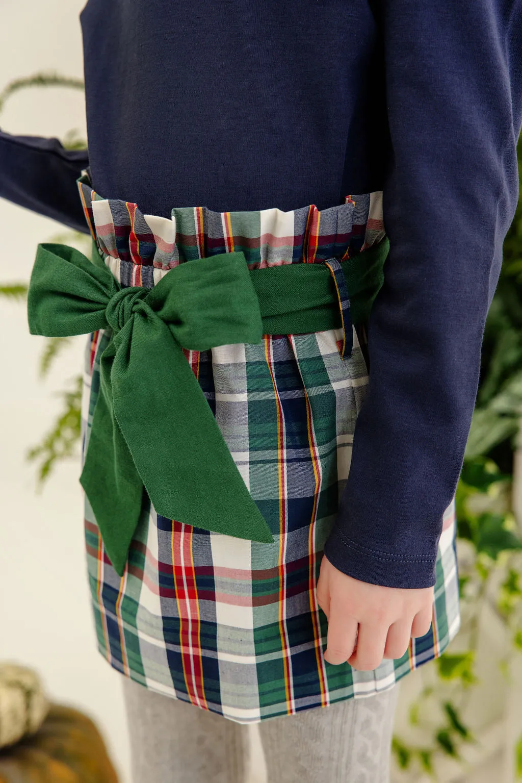 Beasley Bow Skirt - Field Park Plaid with Grier Green Flannel Bow