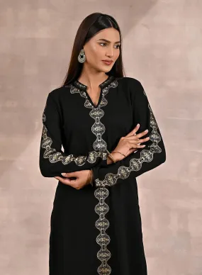 Black Solid Woolen Kurti with Foil Print