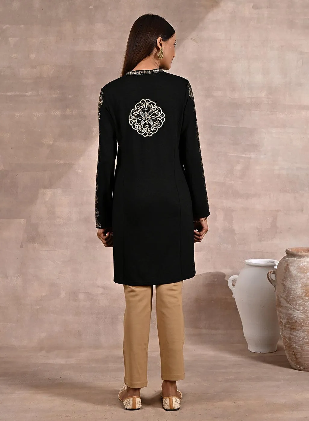 Black Solid Woolen Kurti with Foil Print