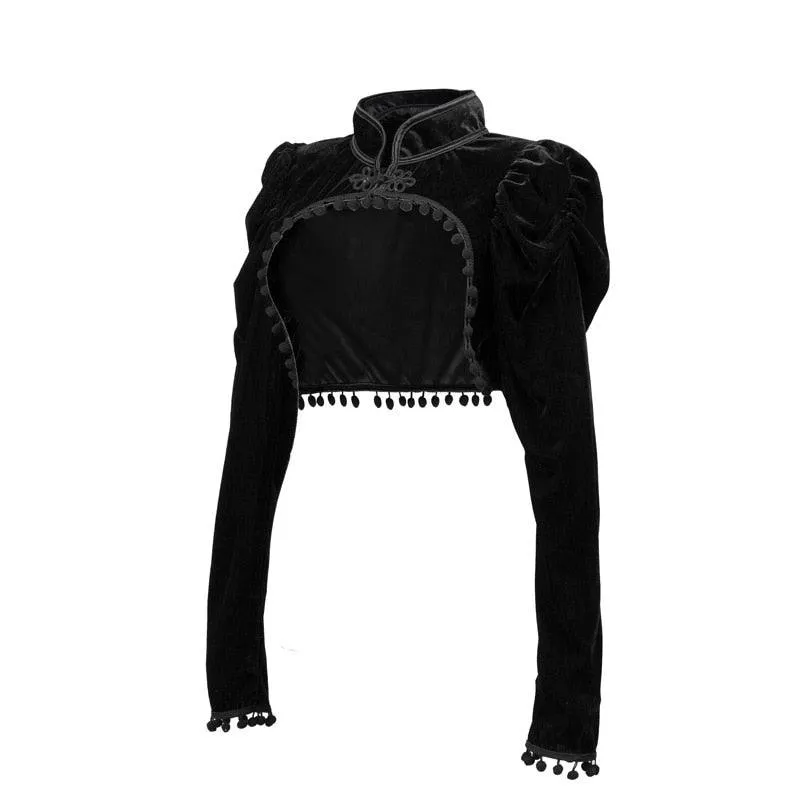 Black Velvet Short Steampunk Crop Jacket Stand Long Sleeve