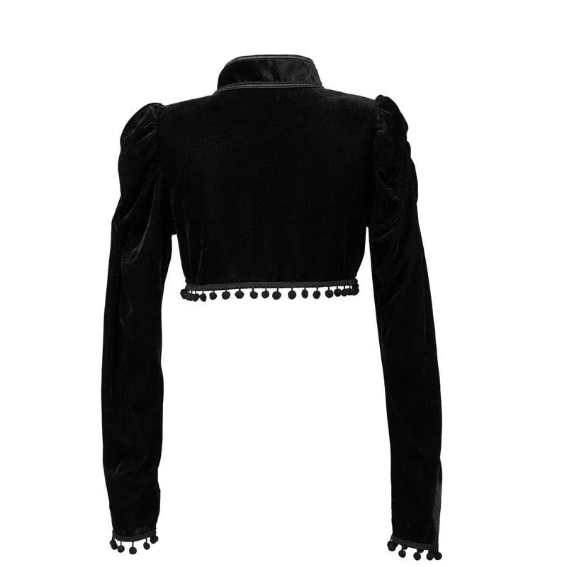 Black Velvet Short Steampunk Crop Jacket Stand Long Sleeve