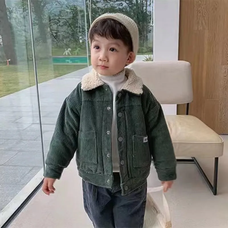 Boys Coat Jacket Outwear Tops Cotton 2024 Corduroy Thicken plus Velvet Winter Autumn plus Size Overcoat Children'S Clothes