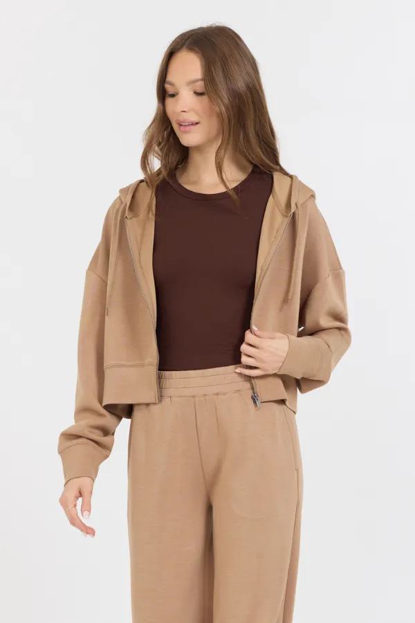 Caramel Cloud Fleece Crop Zip Up