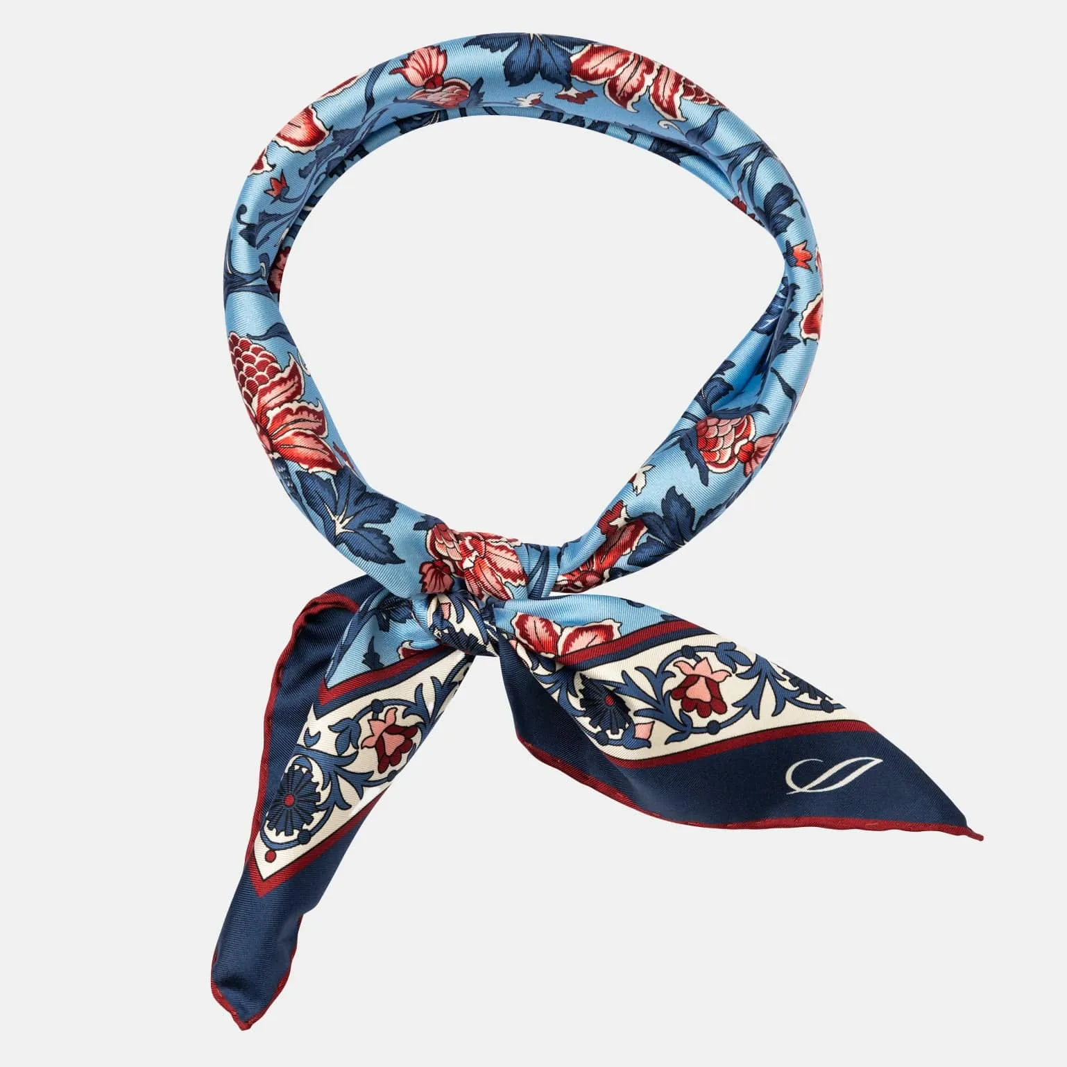 Carrara - Hand Rolled Silk Neckerchief - Blue & Pink