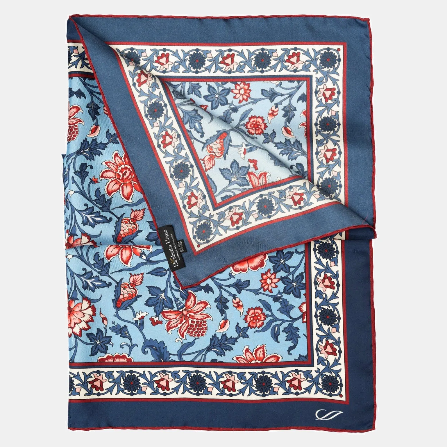 Carrara - Hand Rolled Silk Neckerchief - Blue & Pink