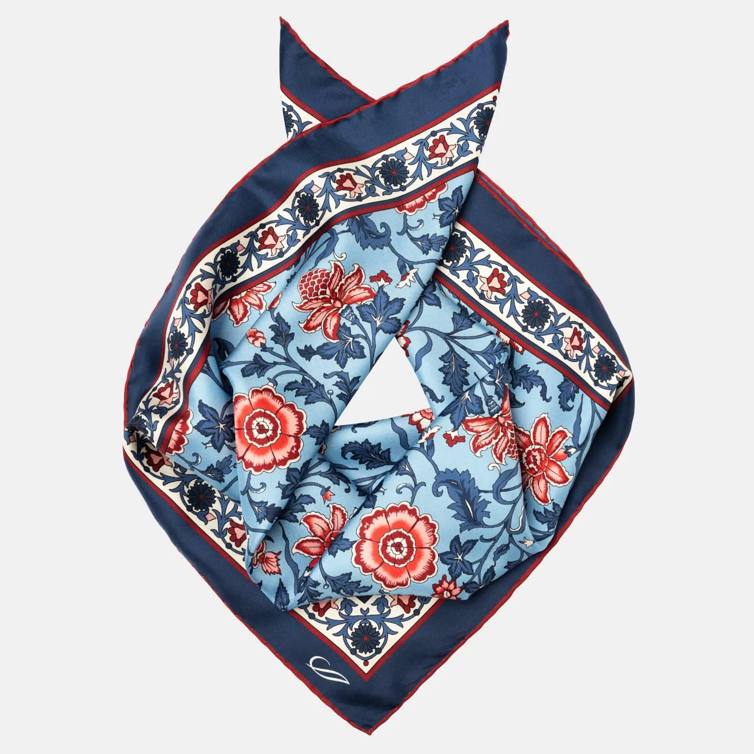 Carrara - Hand Rolled Silk Neckerchief - Blue & Pink