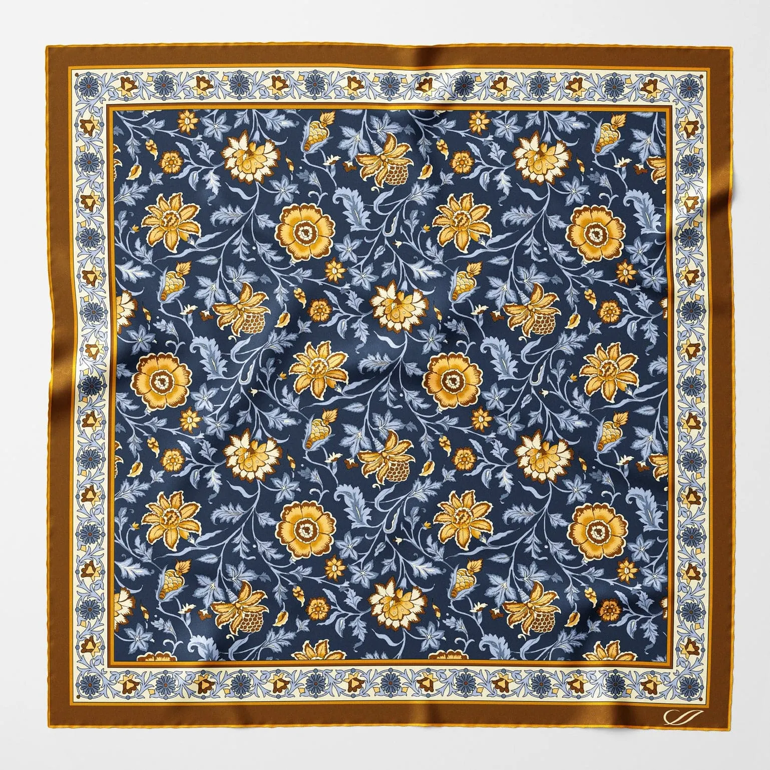 Carrara - Hand Rolled Silk Neckerchief - Navy & Mustard