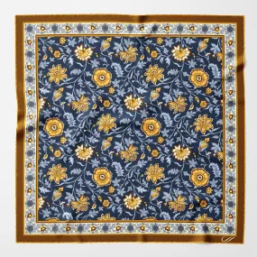 Carrara - Hand Rolled Silk Neckerchief - Navy & Mustard