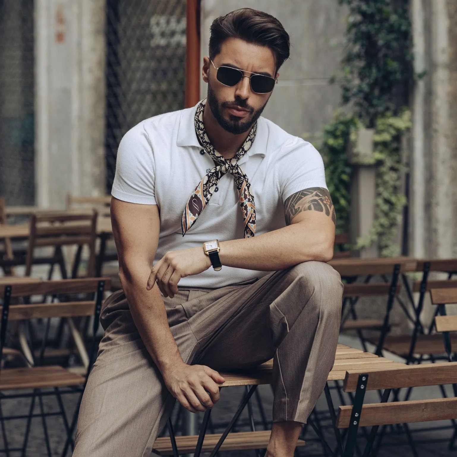 Caserta - Hand Rolled Silk Neckerchief - Brown