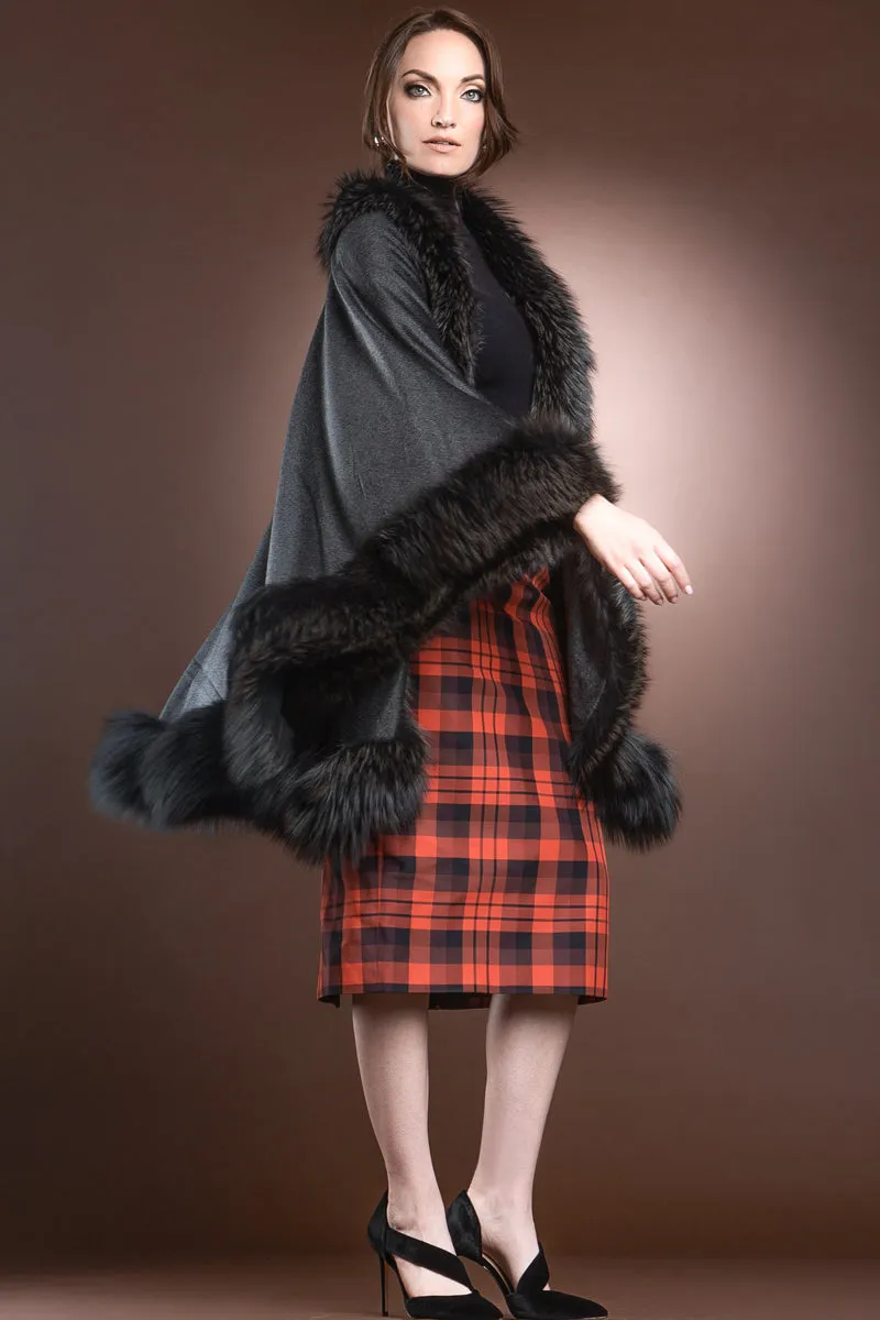 Cashmere Cape with Fox Fur Trim