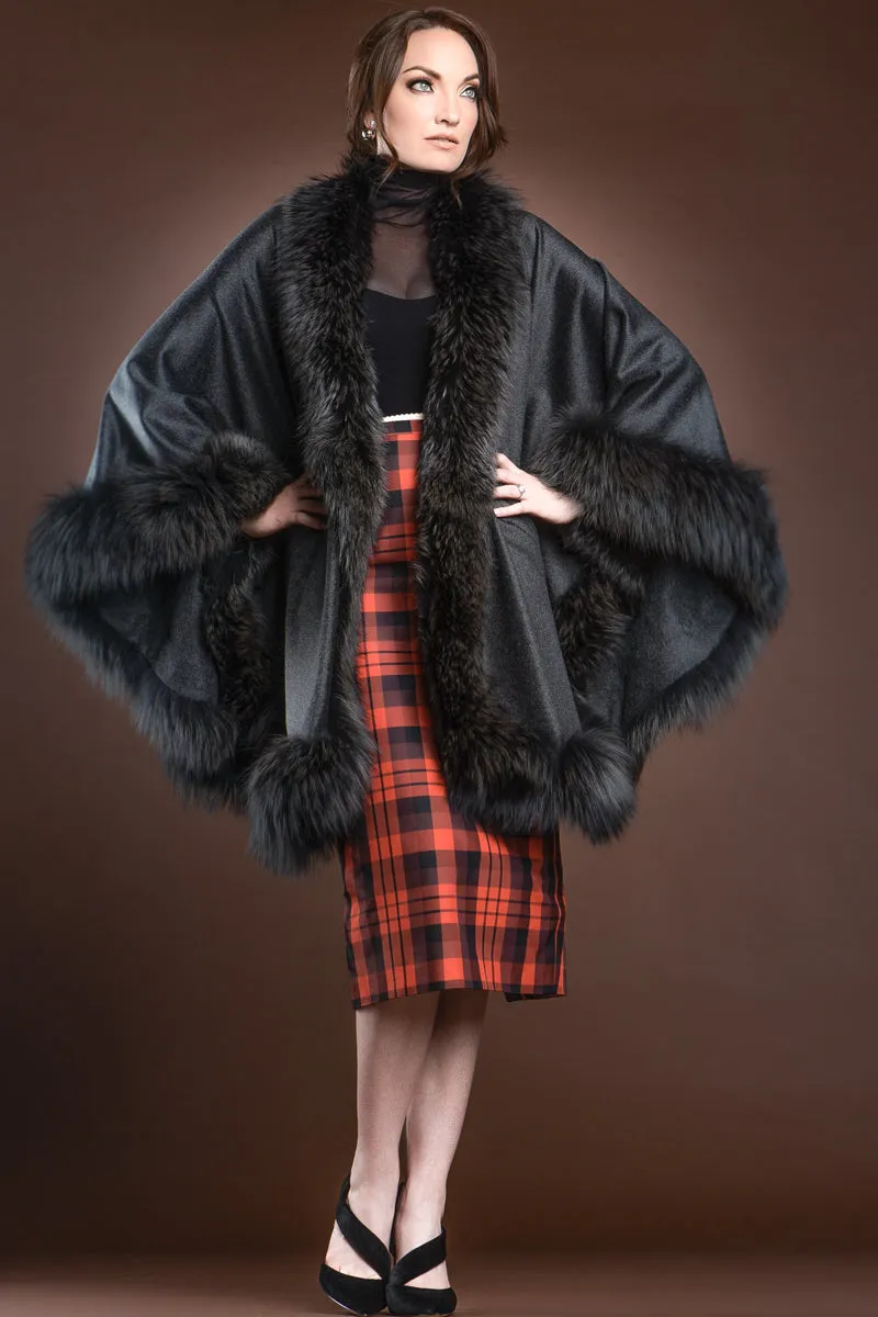 Cashmere Cape with Fox Fur Trim