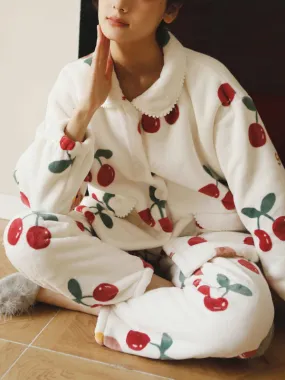 Christmas Cherry Printed Flannel Pajamas