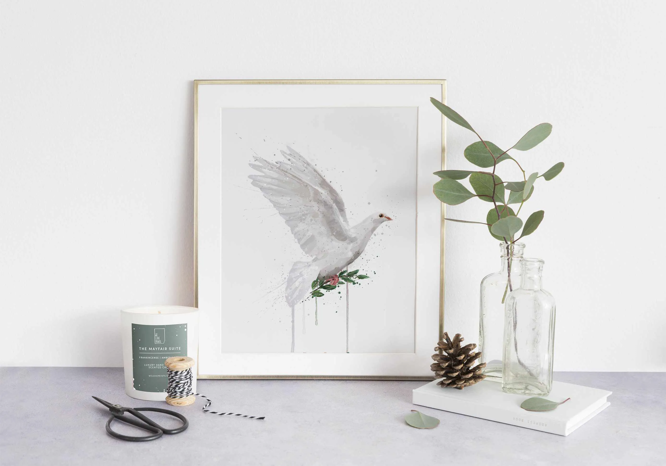 Christmas Dove Wall Art Print , Contemporary and Stylish Christmas Decoration Alternative Xmas Decor