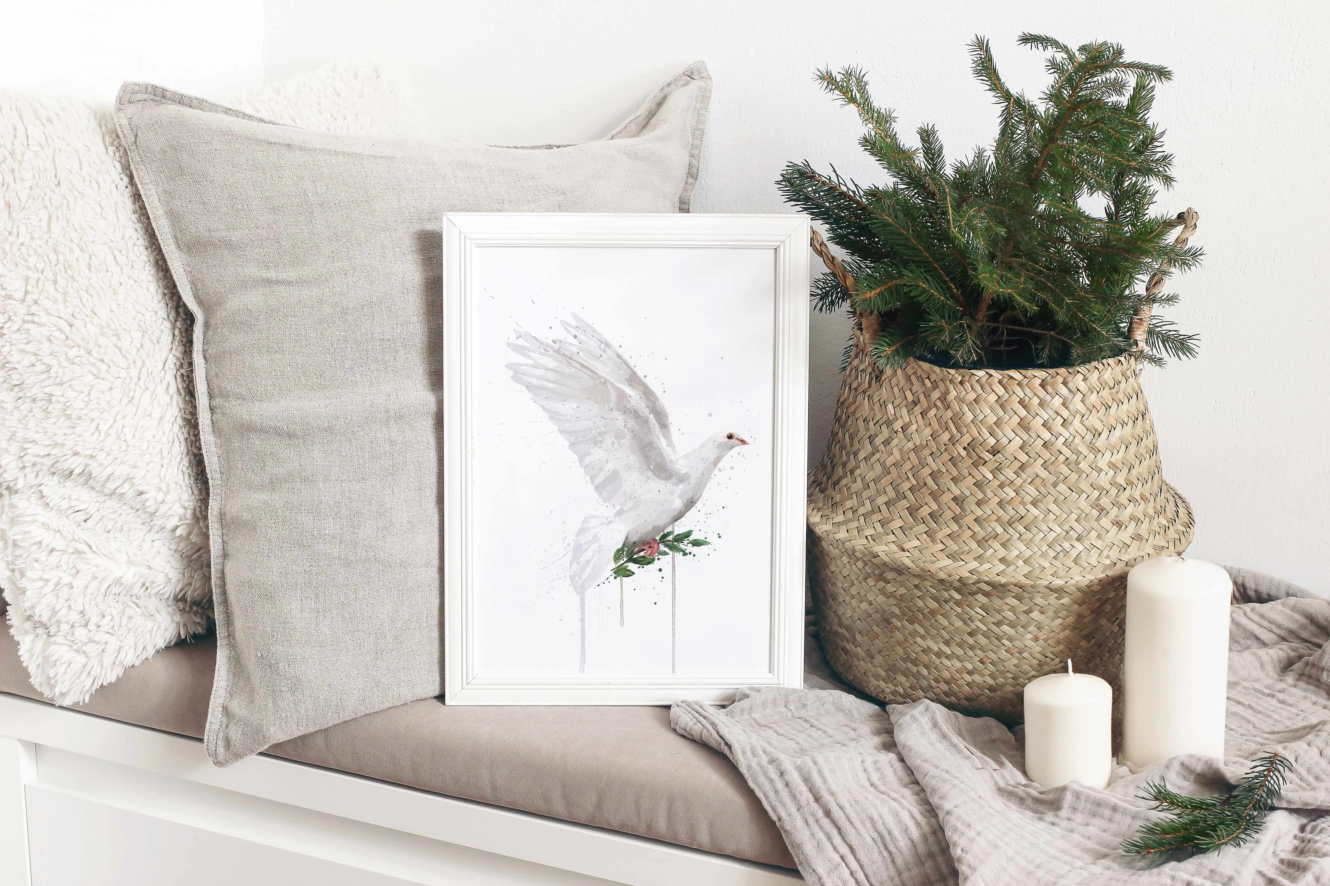 Christmas Dove Wall Art Print , Contemporary and Stylish Christmas Decoration Alternative Xmas Decor