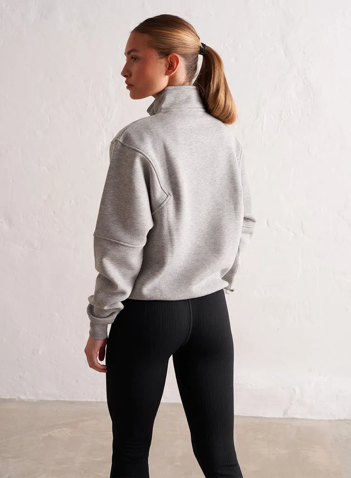 College Sweat Half Zip | Grey Melange