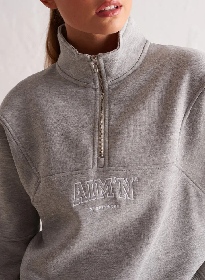 College Sweat Half Zip | Grey Melange