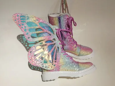 Colorful Flying Butterfly-Wing Cross Tied Dr Martens Boots