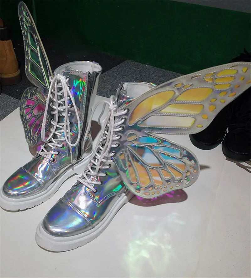 Colorful Flying Butterfly-Wing Cross Tied Dr Martens Boots