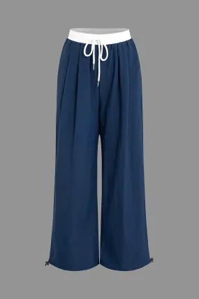 Contrast Drawstring Waist Wide Leg Pants