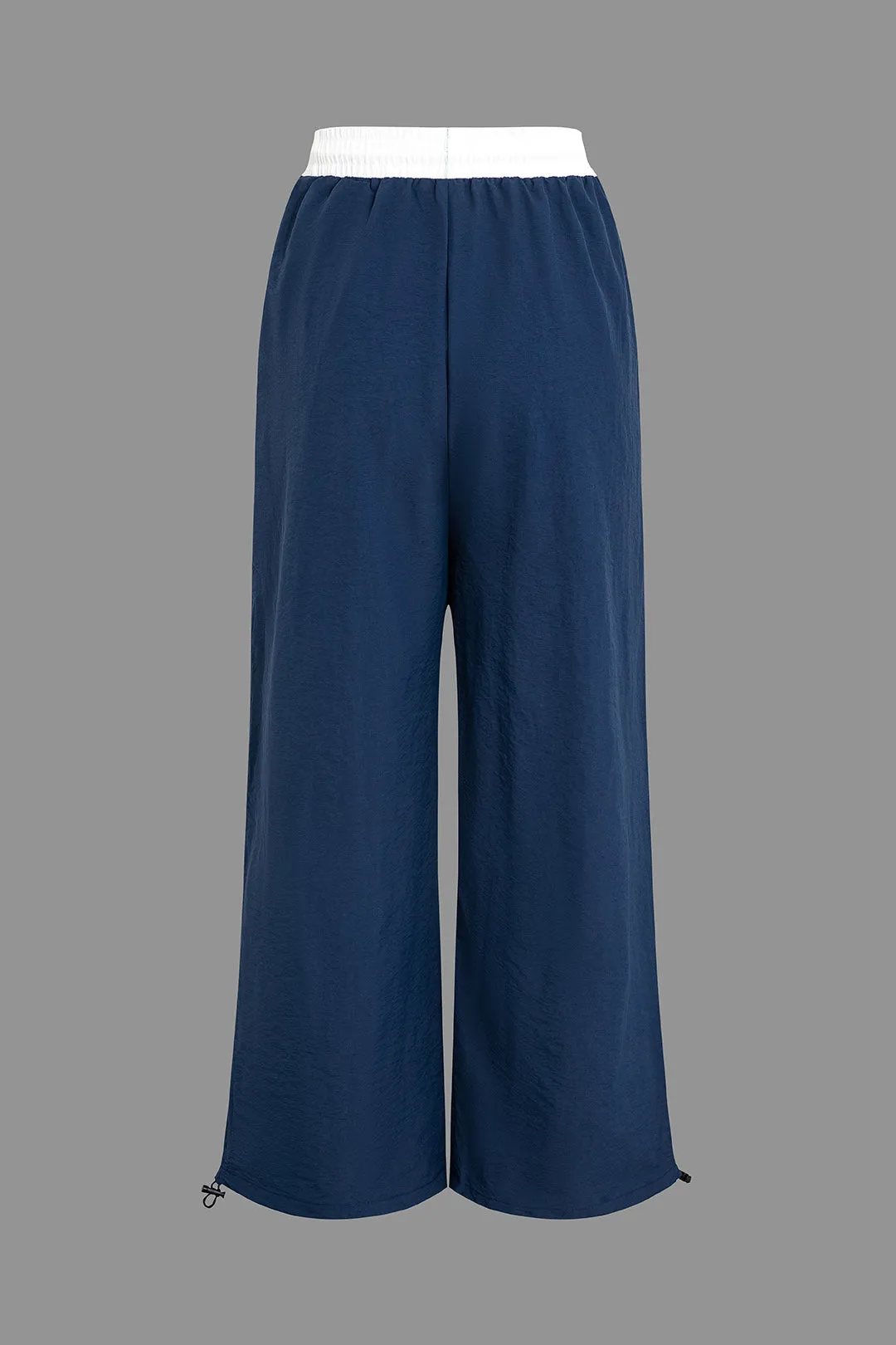 Contrast Drawstring Waist Wide Leg Pants