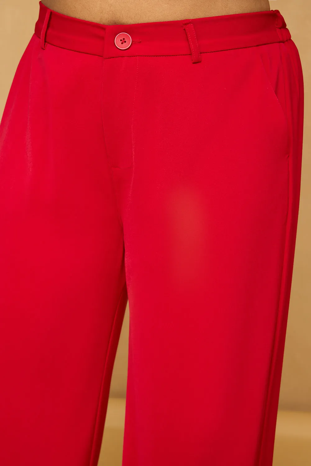 Curve Scarlet Red Sleek Korean Pants